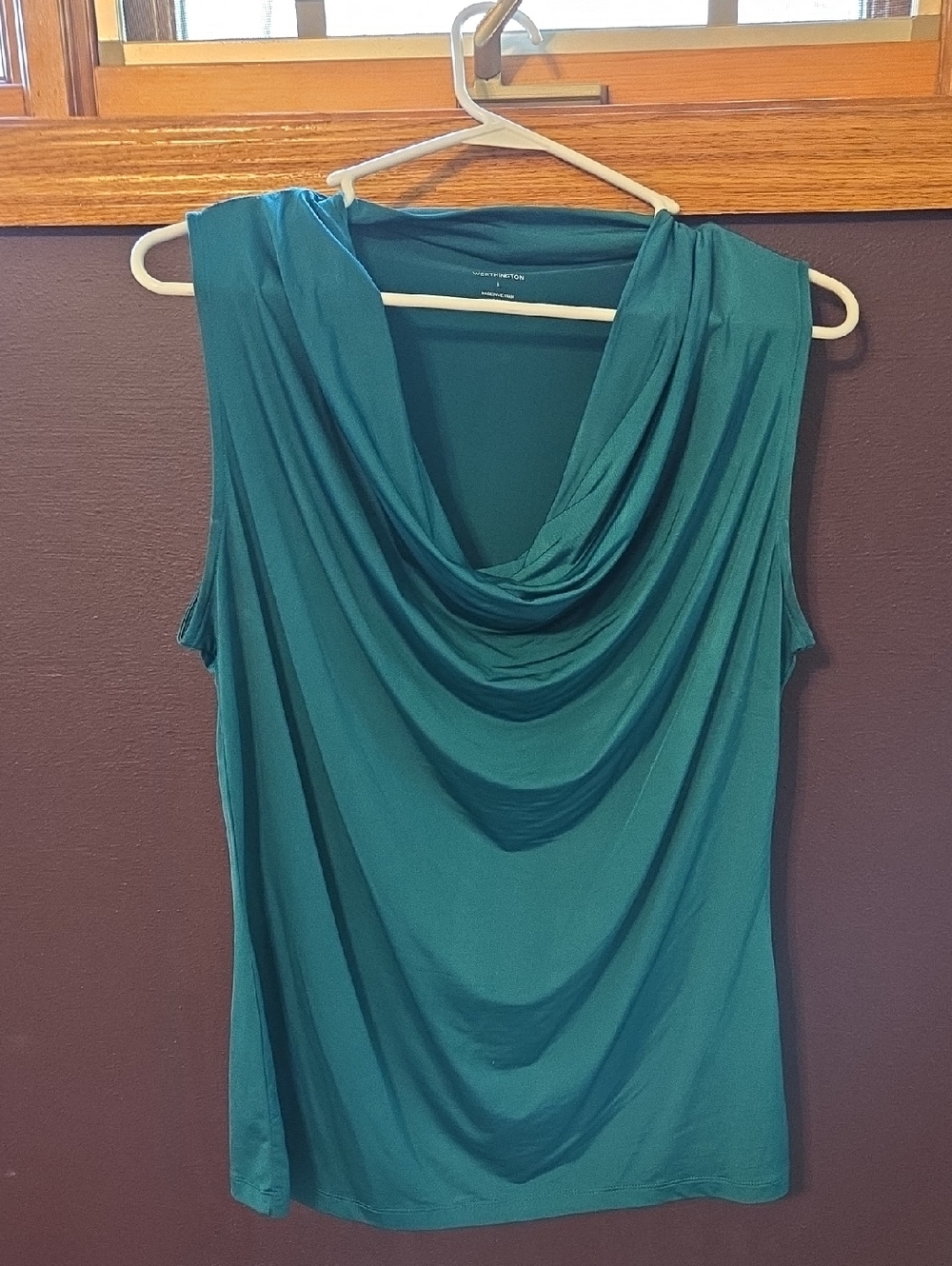 Worthington Teal Draped Cowl Neck Sleeveless Blouse